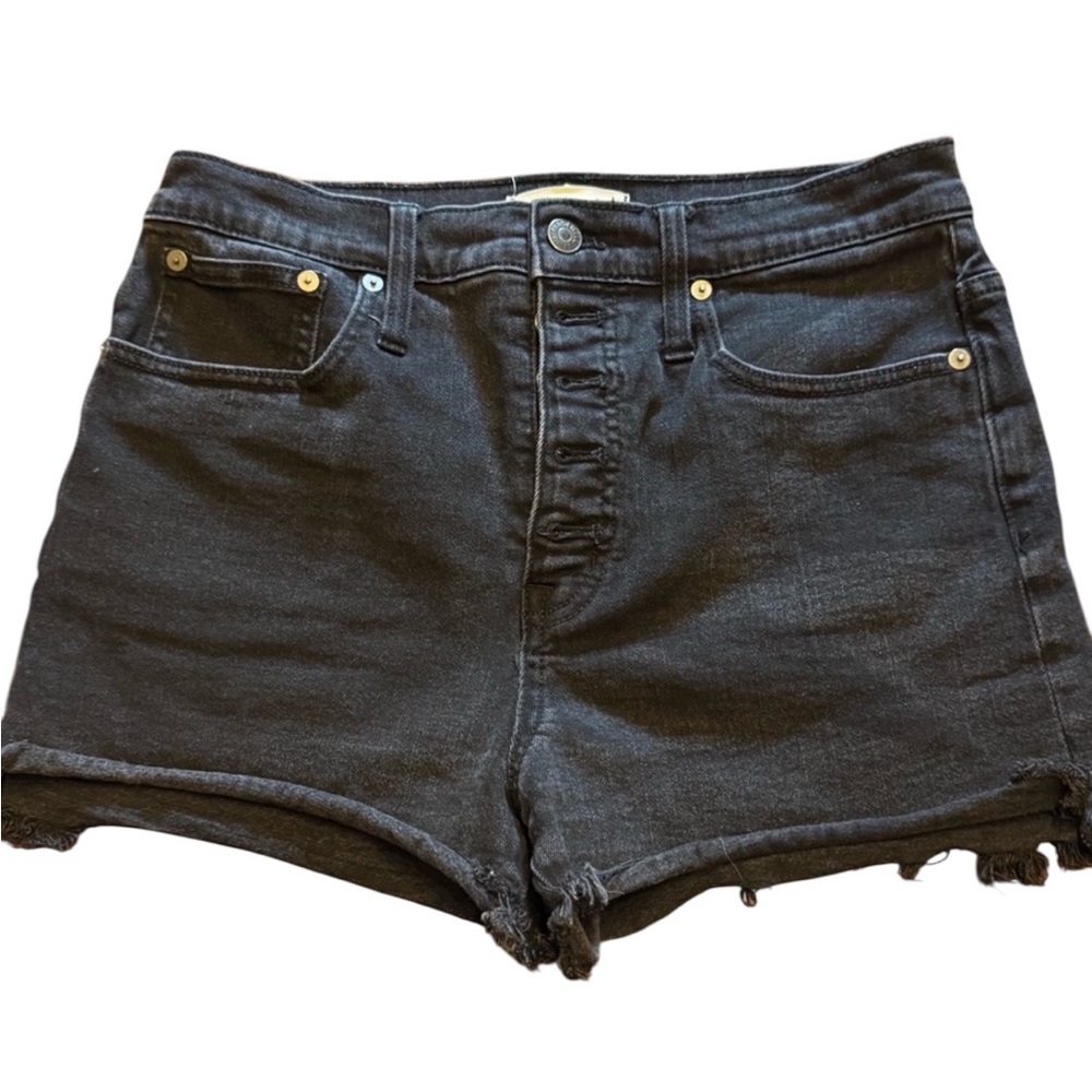 Madewell Button Fly High Waist Black Denim Women's Shorts Size 28